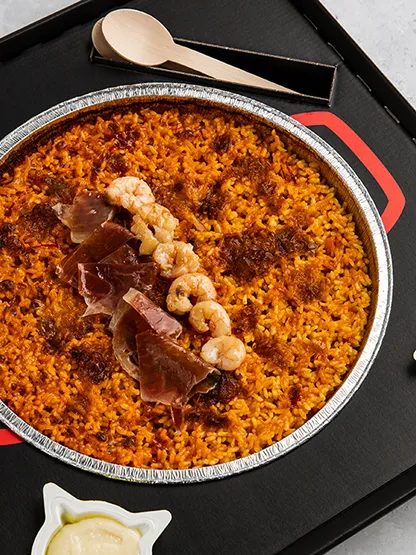 Arroz con jamón y gambas